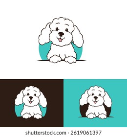 Dog logo bichon maltese white fluffy dog with smiling expression