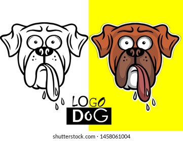 Dog logo black and white and colored with tongue and saliva