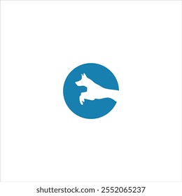 Dog logo with a blue circle and a white background