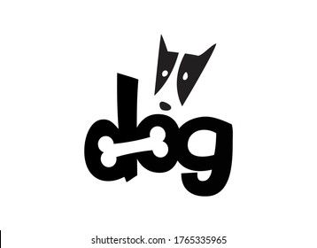 Dog logo with a bone cut out of the word DOG. Black and white vector