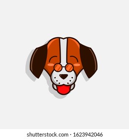 the dog logo cartoon cute pet smile puppy mascot wear glasses on white background