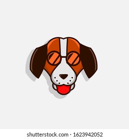 the dog logo cartoon cute pet smile puppy mascot wear glasses on white background