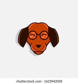 the dog logo cartoon cute pet smile puppy mascot wear glasses on white background