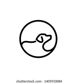 dog logo in a circle with a black and minimalist outline style