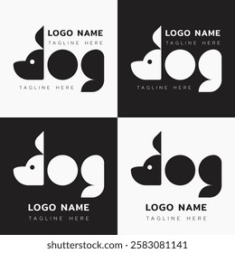 Dog logo, continued line modern and minimal puppy logo for branding and company or business branding. Cute rabbit silhouette logo for pet shop, cafe, veterinary hospital, clinic and farm