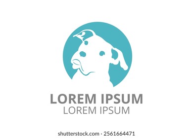 dog logo design with blue color for dog food store or pet care business.