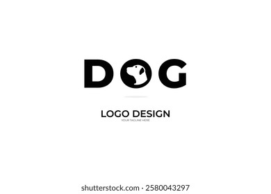 Dog logo design with a cute looking typography style that is suitable for pet shops (adoption), dog lovers' community and others