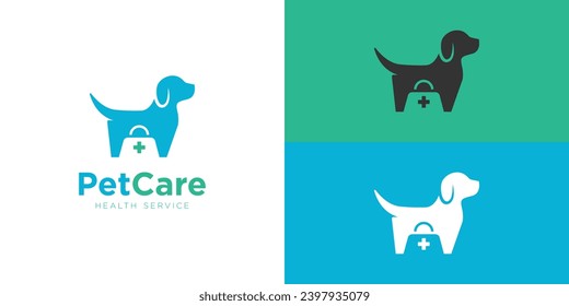 Dog Logo Design. Pet Care Dog and Negative Space Doctor Bag with Minimalist Style Logo Icon Symbol Vector Illustration.