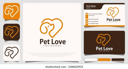 dog logo design template with combination love and business card