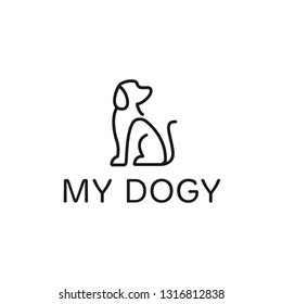 Dog logo design template. Graphic sitting puppy logotype, sign and symbol. Pet silhouette label illustration isolated on background. Modern animal badge for veterinary clinic, pet food - Vector