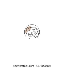 Dog logo design template. Graphic sitting puppy logotype, sign and symbol. Pet silhouette label illustration isolated on background. Modern animal badge for veterinary clinic, pet food - Vector