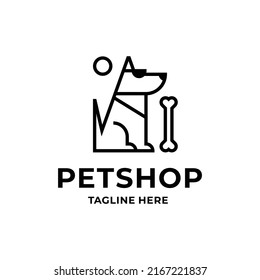 Dog logo design template. Modern line pet badge for veterinary clinic, pet shop, etc. Graphic sitting puppy logotype, sign and symbol. Animal silhouette label illustration isolated on background