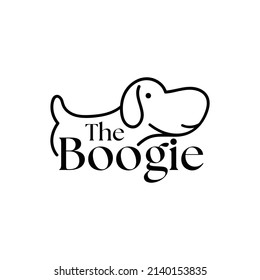 Plantilla de diseño del logotipo del perro. Ilustración de etiqueta de silueta de mascota aislada en el fondo. Insignia animal moderna para clínica veterinaria, alimentos para mascotas