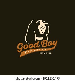 Dog logo design template with a retro lettering sample for a dark background. Vector illustration.