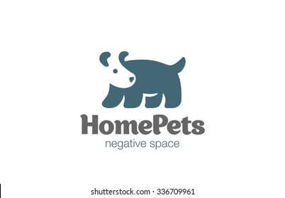 Dog Logo design vector template negative space style. Pet Logotype silhouette concept icon.