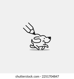 dog logo drawing holding a pencil design inspiration