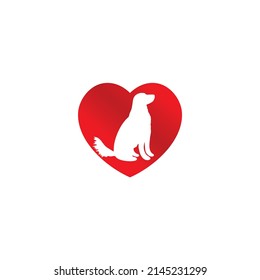 dog logo and heart full of love creative design