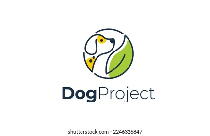 Dog Logo With Leaf Illustration, Pet Icon Logo.