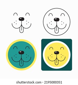 The dog logo is a minimalistic image of a happy dog for pet products, dog food, veterinary medicine, walking. For business cards, tags, dog emblems