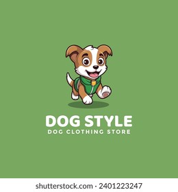 dog logo on green background. Vector illustration for tshirt, website, print, clip art and poster