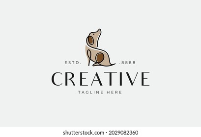 Dog logo. Pet dog grooming modern line design illustration. Vector line art icon template