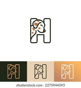 Dog Logo of pet Puppy Letter H Dogs care shop icon Initial Animal symbol veterinary clipart vector