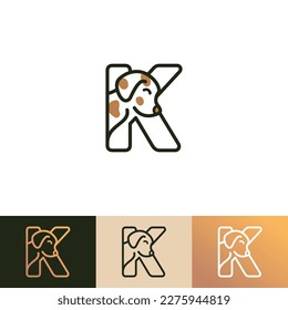 Dog Logo of pet Puppy Letter K Dogs care shop icon Initial Animal symbol veterinary clipart vector