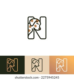 Dog Logo of pet Puppy Letter N Animal Dogs care shop icon Initial symbol veterinary clipart vector