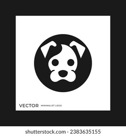 Logotipo de perro redondeado, estilo logograma, icono abstracto en blanco y negro, minimalismo