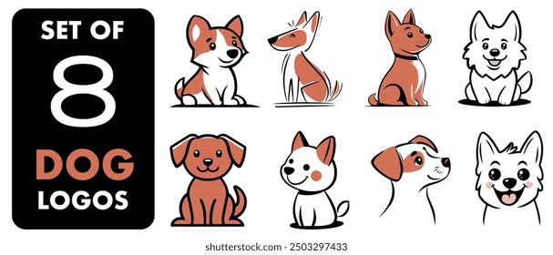 Juego de logotipos para perros: 8 Diseños únicos - Ilustración vectorial plana