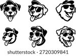 dog logo set with sunglasses, cool pet head mascot black and white vector, modern dog head logos, Trendy Pet Mascot
