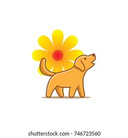 dog logo shape with sunflower background