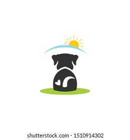 Dog Logo with sun shape icon logo design, save dog logo template design.