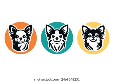 Hundelogo-Vorlage. Chihuahua Hund Silhouette Kopf in runder Form. Illustration-Icon-Design auf weißem Hintergrund der Vektorgrafik. Für brande, tierische Haustiere, T-Shirt, Hundeclub, Tierhandlung, Pflege, Training, Hundefreund