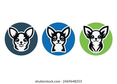 Hundelogo-Vorlage. Chihuahua Hund Silhouette Kopf in runder Form. Illustration-Icon-Design auf weißem Hintergrund der Vektorgrafik. Für brande, tierische Haustiere, T-Shirt, Hundeclub, Tierhandlung, Pflege, Training, Hundefreund