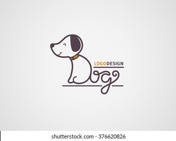 Dog Logo Template. Happy Puppy Logotype Isolated On White Background. The Body And Tail Are Made From Hand Drawn Letters Dog. Vector Concept Design.