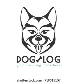 Dog logo template vector illustration. Isolated black silhouette of dog's face. Icon and symbol for your business: pet shop or club, vet clinic, shelter, grooming services etc. Original emblem for you