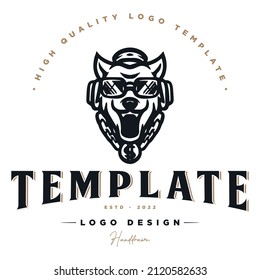 Dog Logo Template.rapper Dog With Glasses And Gold Necklace Vector Logo.