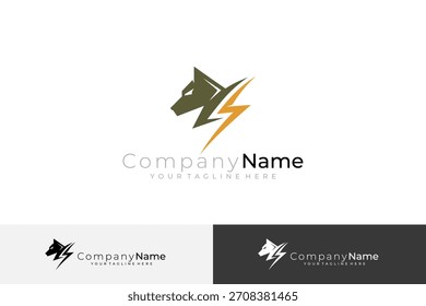 Dog logo and thunder design combination, power and speed logo