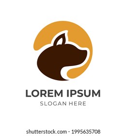 dog logo vector with flat orange and brown color style