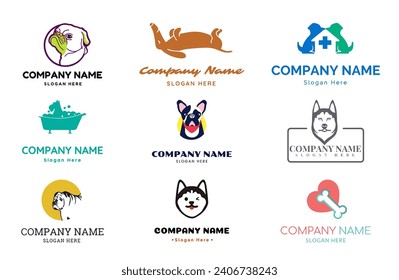 Dog logo vector set. Pet friendly logo. Animal Logotype concept. Logo design template. Vector illustration.