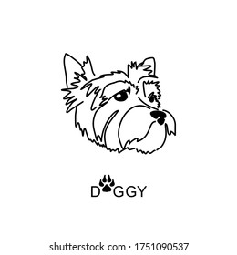 Dog logo. Yorkshire Terrier icon black and white. Stylization image of a doggie head