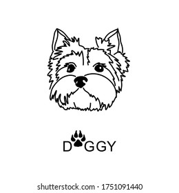 Dog logo. Yorkshire Terrier icon black and white. Stylization image of a doggie head