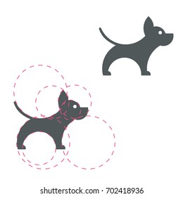 Dog logotype. Simple icon. Golden ratio. Vector illustration. Light background. Eps10.