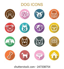 dog long shadow icons, flat vector symbols