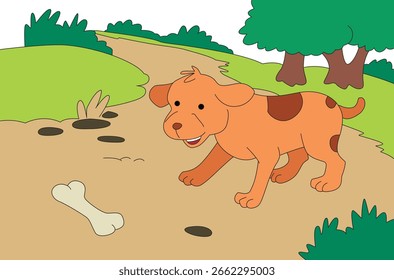 Cão olhando para um osso no parque