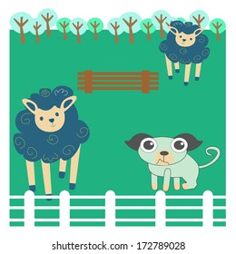 Dog is Looking at Sheep Jumping over the Fence