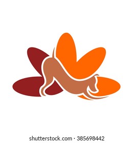 dog and lotus logo vector design.