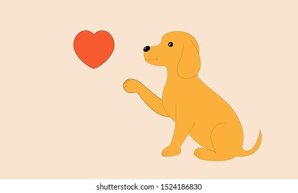 Dog love, Cute little dog sitting, raising hands and heart