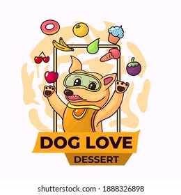 dog love dessert illustration with sweet food and fruit